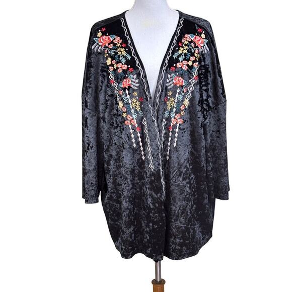 Jodifl black velvet embroidered kimono, large, bohemian, luxe, whimsigoth - Picture 1 of 6